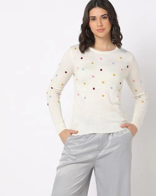 Polka-Dot Woven Pullover