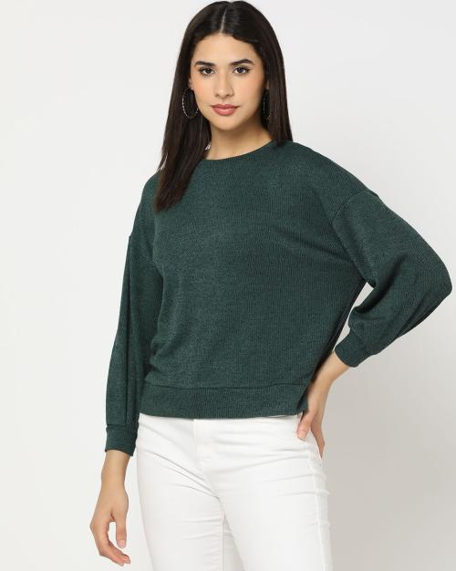 Ribbed Sweatshirt with Ribbed Hems