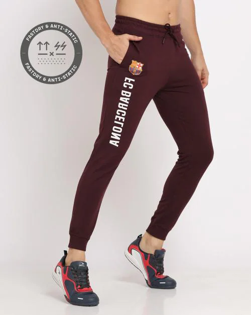 Men FC Barcelona Print Regular Fit Track Pants