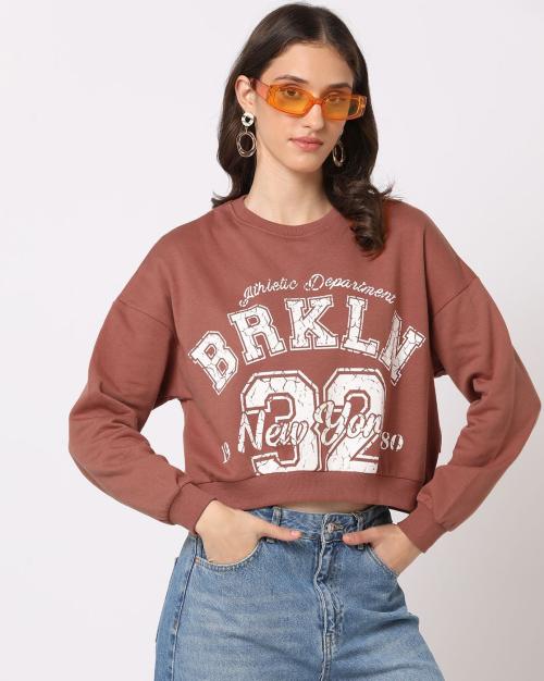 Typographic Print Cropped Sweatshirt