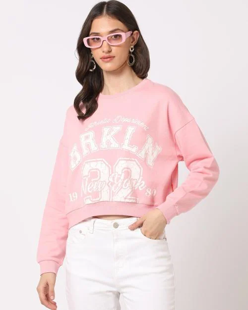 Typographic Print Cropped Sweatshirt