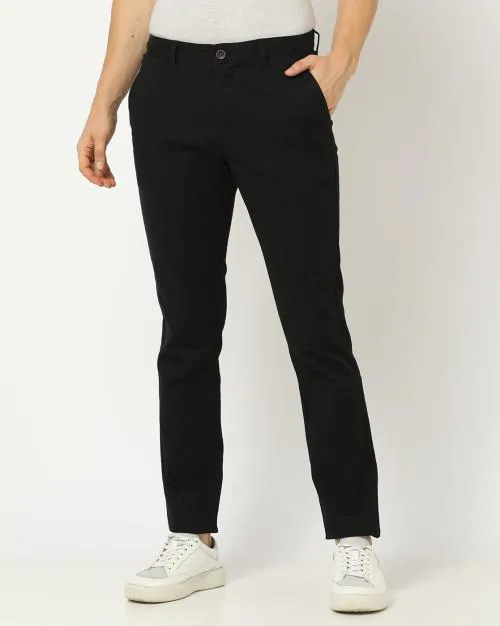 Buy Flat-Front Tapered Fit Trousers Online at Best Prices in India ...