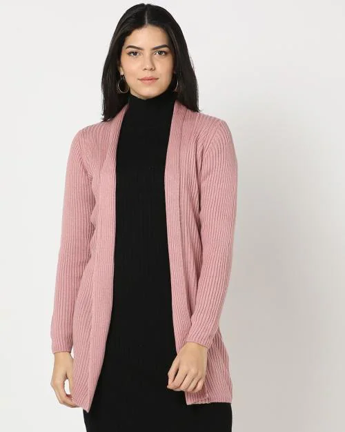 Ribbed Open-Front Longline Cardigan