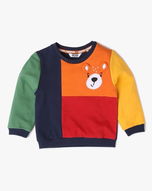 Colourblock Round-Neck Sweatshirt with Applique