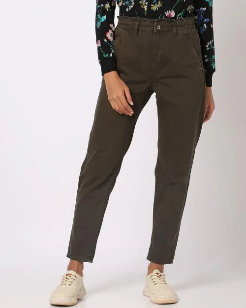 Women High-Rise Paper Bag Waist Mom Fit Jeans