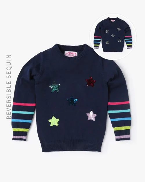 Sequin Embellished Round-Neck Pullover