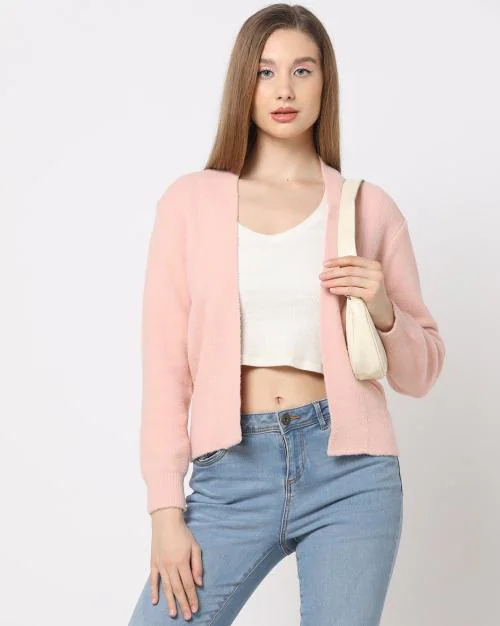 Women Ribbed Front-Open Cardigan