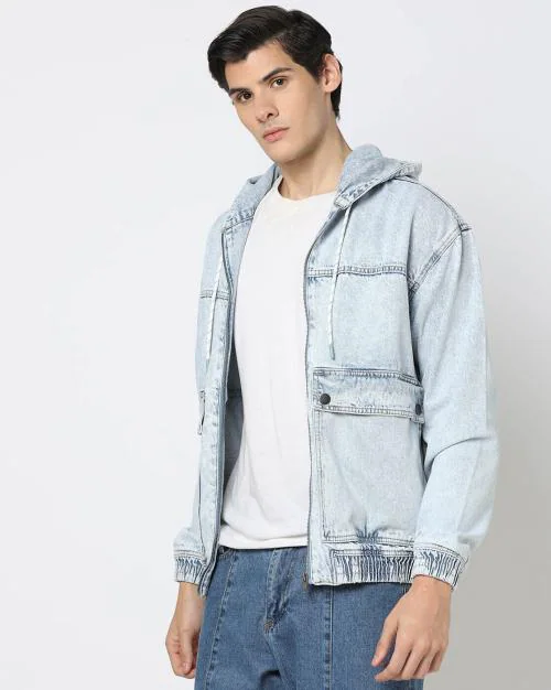 Lightly Washed Hooded Trucker Jacket