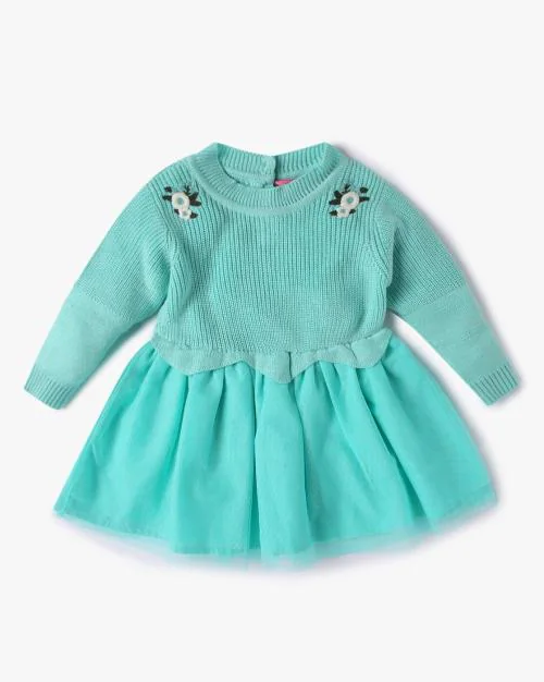 Floral Embroidered Sweater Tulle Dress