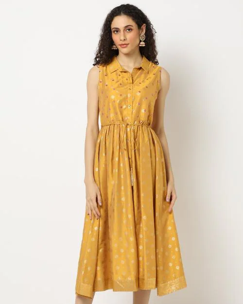 Foil Print Fit & Flare Dress