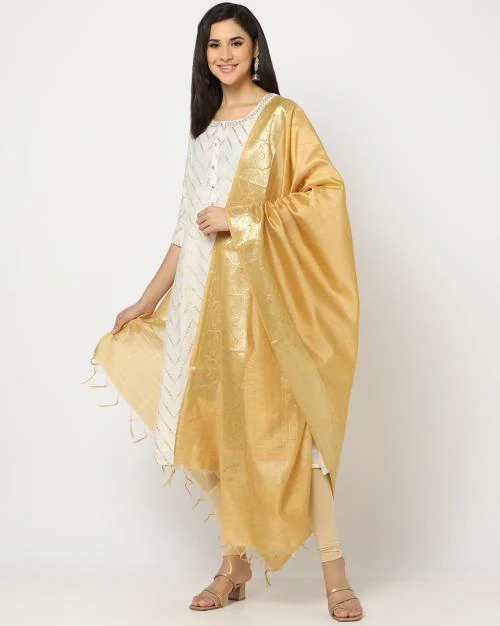 Checked Dupatta with Fringes