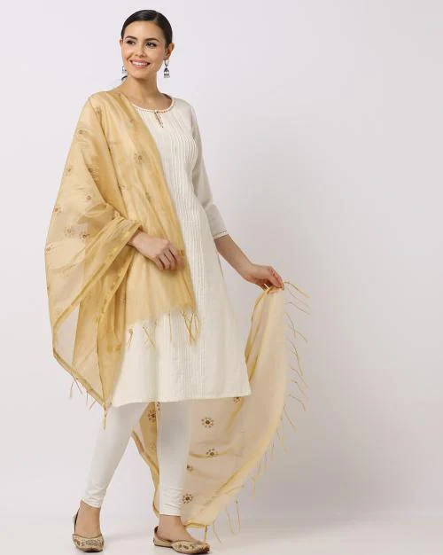 Embroidered Dupatta with Tassels