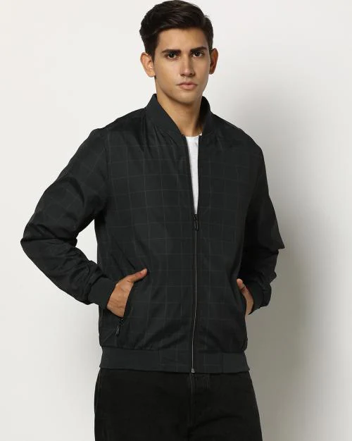 Men Checked Regular Fit Bomber Jacket
