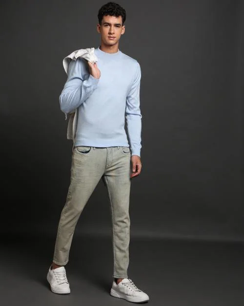 Men Heavily Washed Slim Fit Jeans