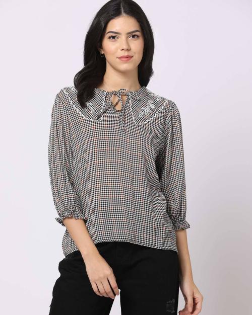 Checked Peter-Pan Collar Top