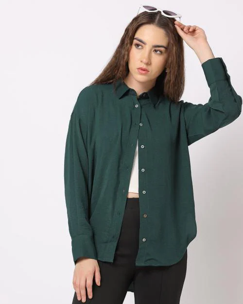 Boxy Fit Shirt with Spread Collar