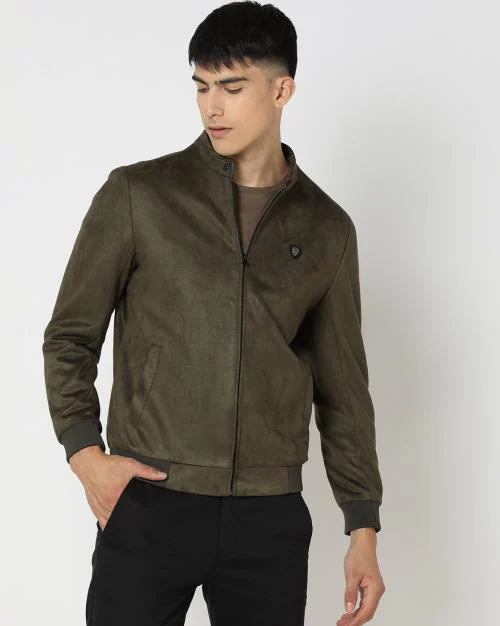 Men Zip-Front Regular Fit Bomber Jacket