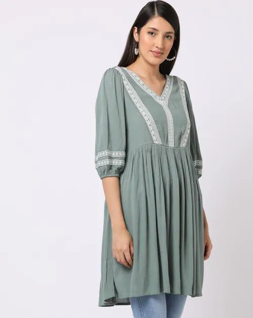 V-Neck Tunics with Embroidery