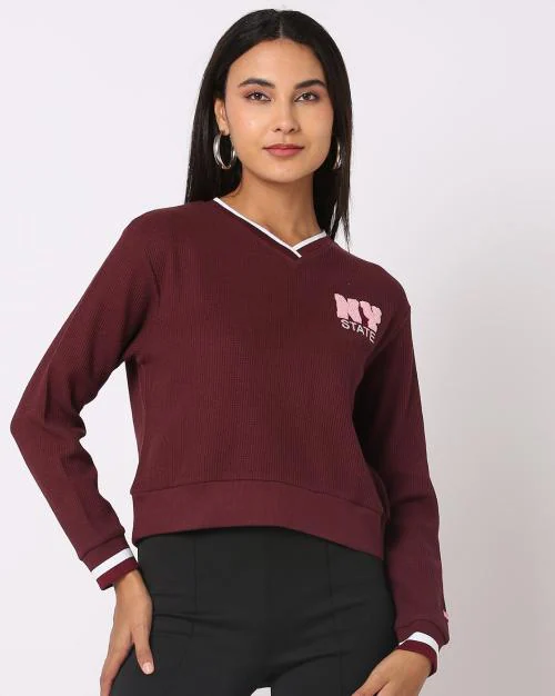V-Neck Relaxed Fit Sweatshirt with Contrast Tipping