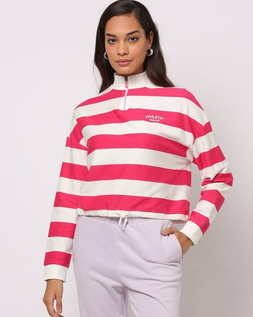 Striped Sweatshirt with Half-Zip Closure