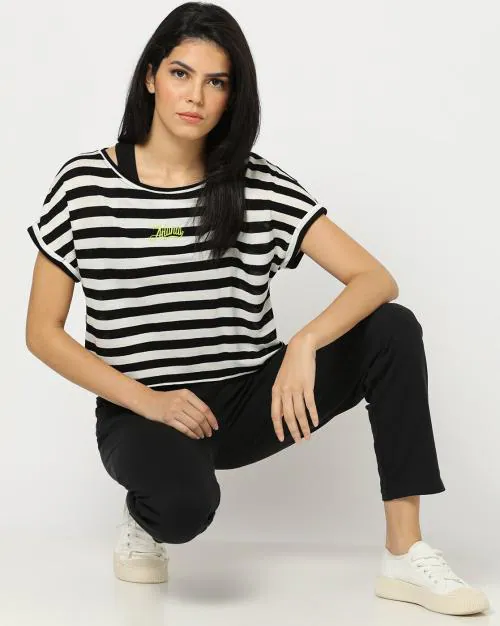 Striped Round-Neck Top with Camisole