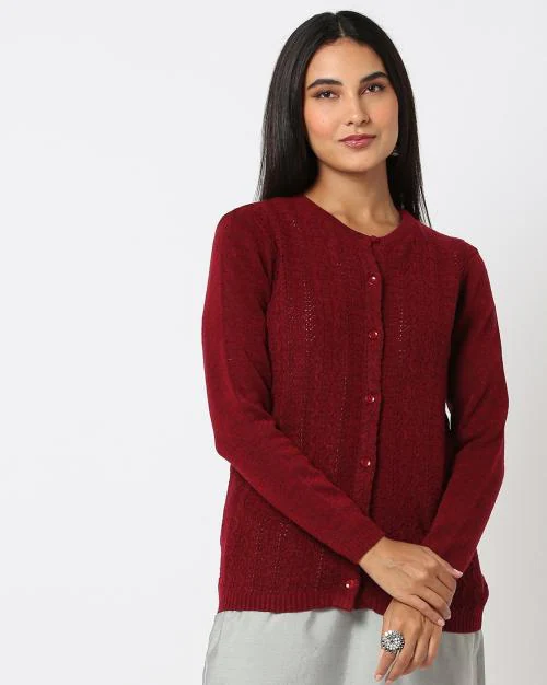 Cable-Knit Button-Down Cardigan