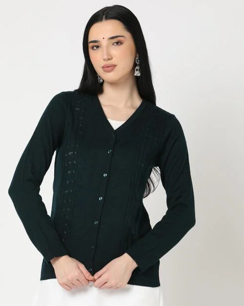 V-Neck Button-Down Cardigan