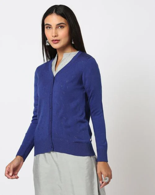 Pointelle-Knit Button-Down Cardigan