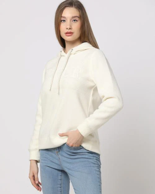 Women Relaxed Fit Hoodie with Tonal Embroidery
