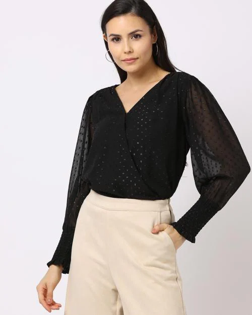 Micro Print V-Neck Top