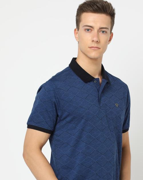 Relaxed Fit Geometric Pattern Polo T-Shirt