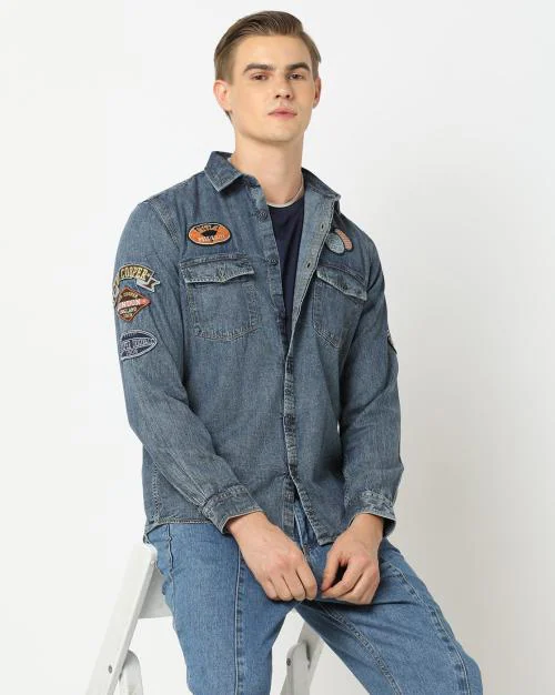 Denim Shirt with Applique Accent