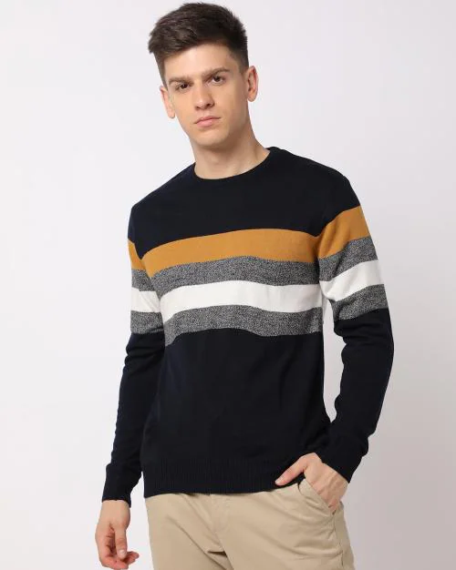 Buy Crew-Neck Sweater with Placement Stripes Online at Best Prices in ...