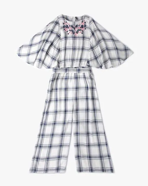 Checked Jumpsuit with Placement Embroidery