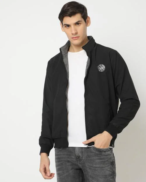 Men Zip-Front Slim Fit Bomber Jacket
