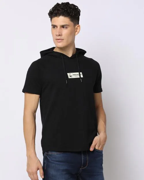 Slim Fit Hooded T-Shirt with Raglan Sleeves