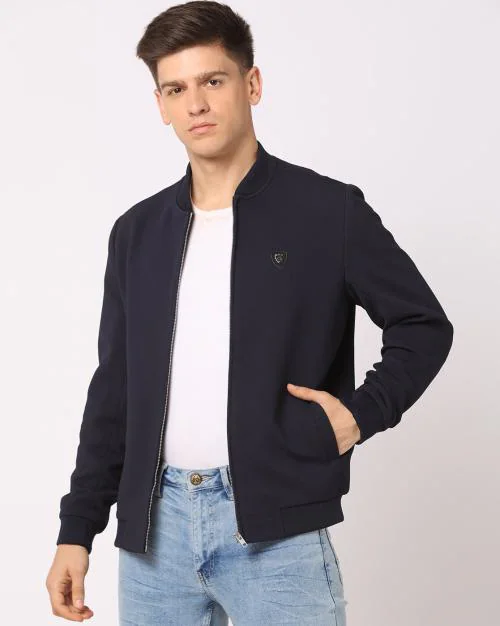 Zip-Front Bomber Jacket with Placement Logo