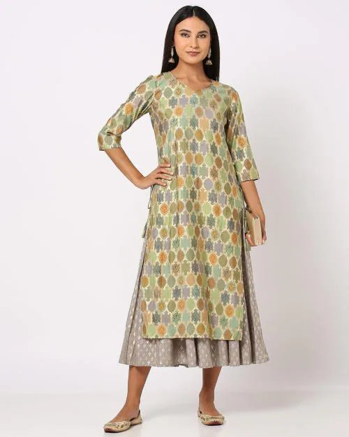 Zari Woven Straight Double Layered Kurta