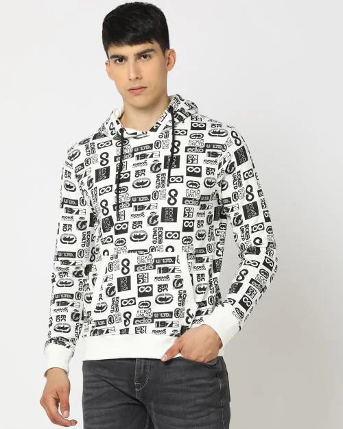 Brand Print Hoodie with Kangaroo Pocket