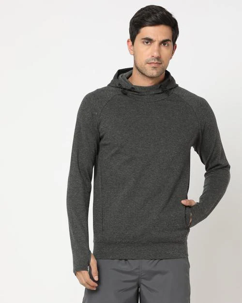 Raglan-Sleeved Hoodie with Thumb Hole