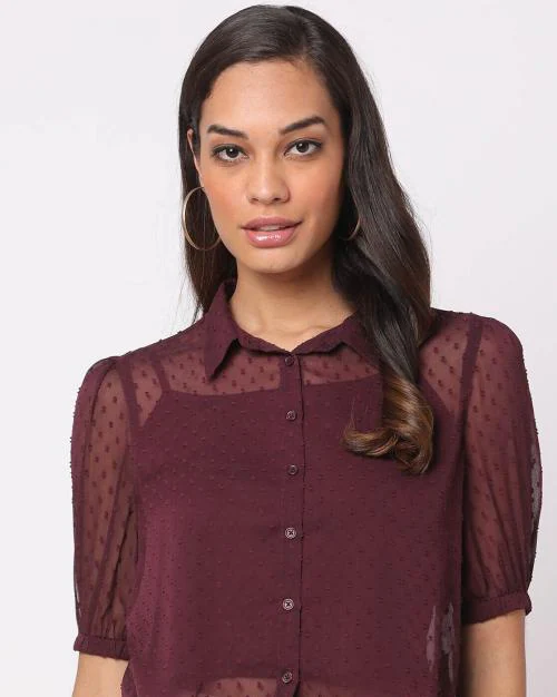Swiss-Dot Shirt with Slip