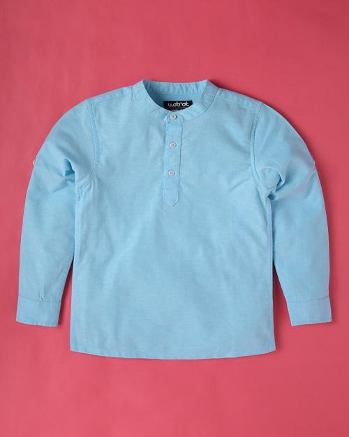 Cotton Shirt with Band Collar