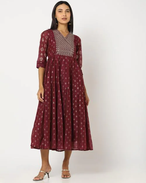 Foil Print Fit & Flare Dress