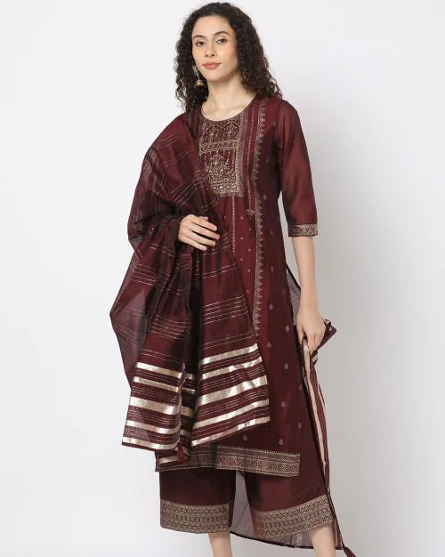 Women Embroidered Straight Kurta Suit Set