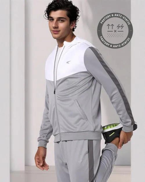 Men Colourblock Regular Fit Zip-Front Hoodie