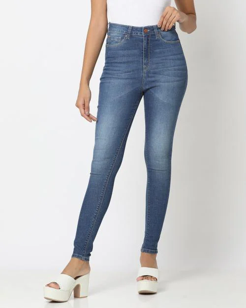 Women Heavily Washed Slim Fit Jeans