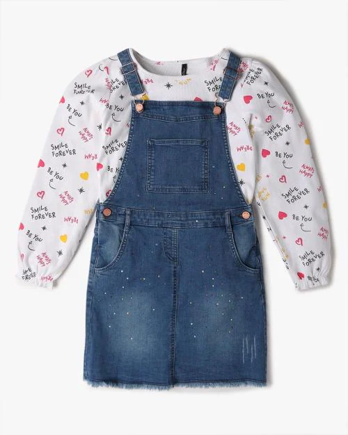 Girls Dungaree Dress with T-Shirt