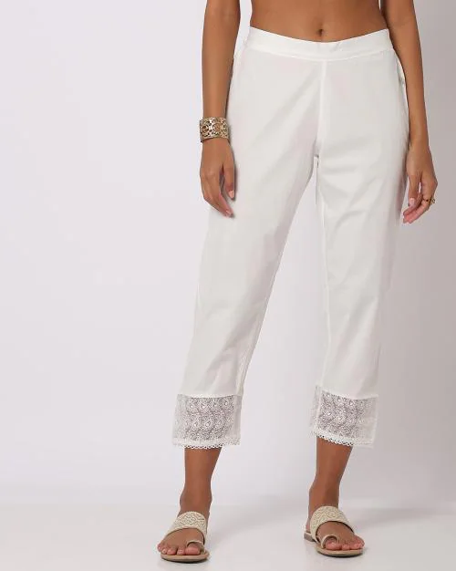 Straight Pants with Embroidered Hemline