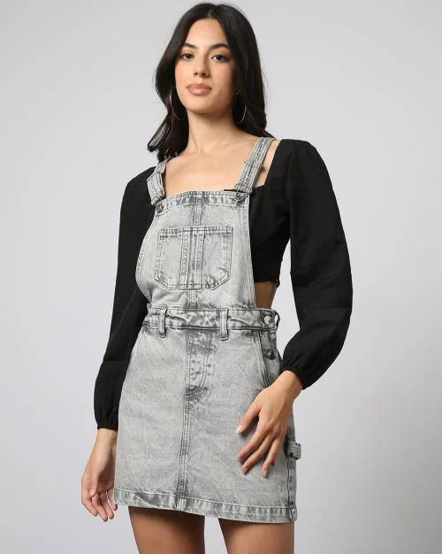 Elongated Scoop Pocket with Adjustable Buckled Pinafore Dress