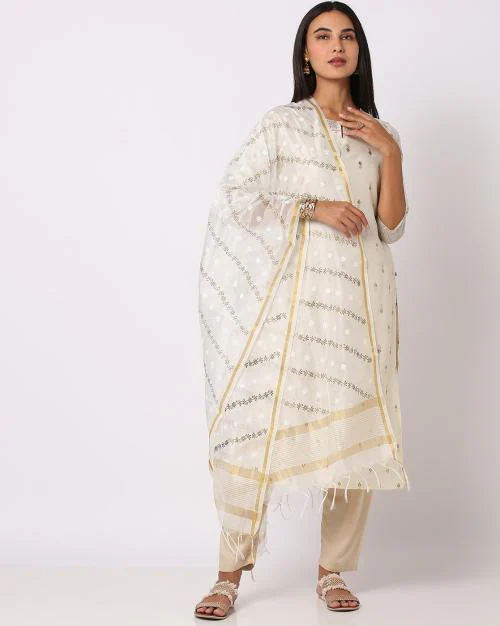 Floral Print Dupatta with Tassels